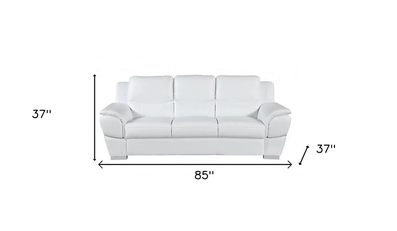 85" White Leather Sofa With Silver Legs Homeroots Living Room