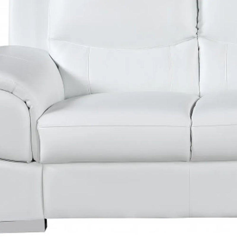85" White Leather Sofa With Silver Legs Homeroots Living Room