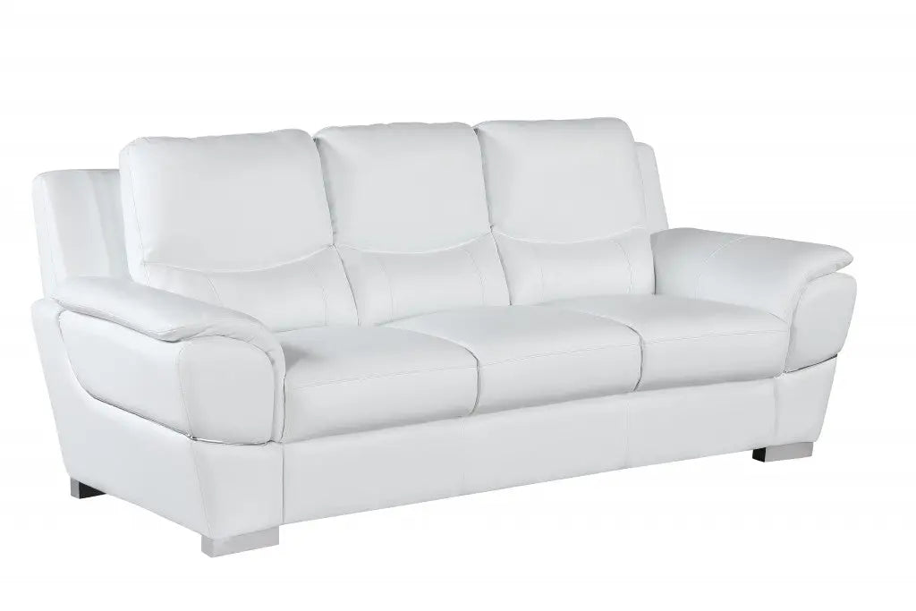 85" White Leather Sofa With Silver Legs Homeroots Living Room