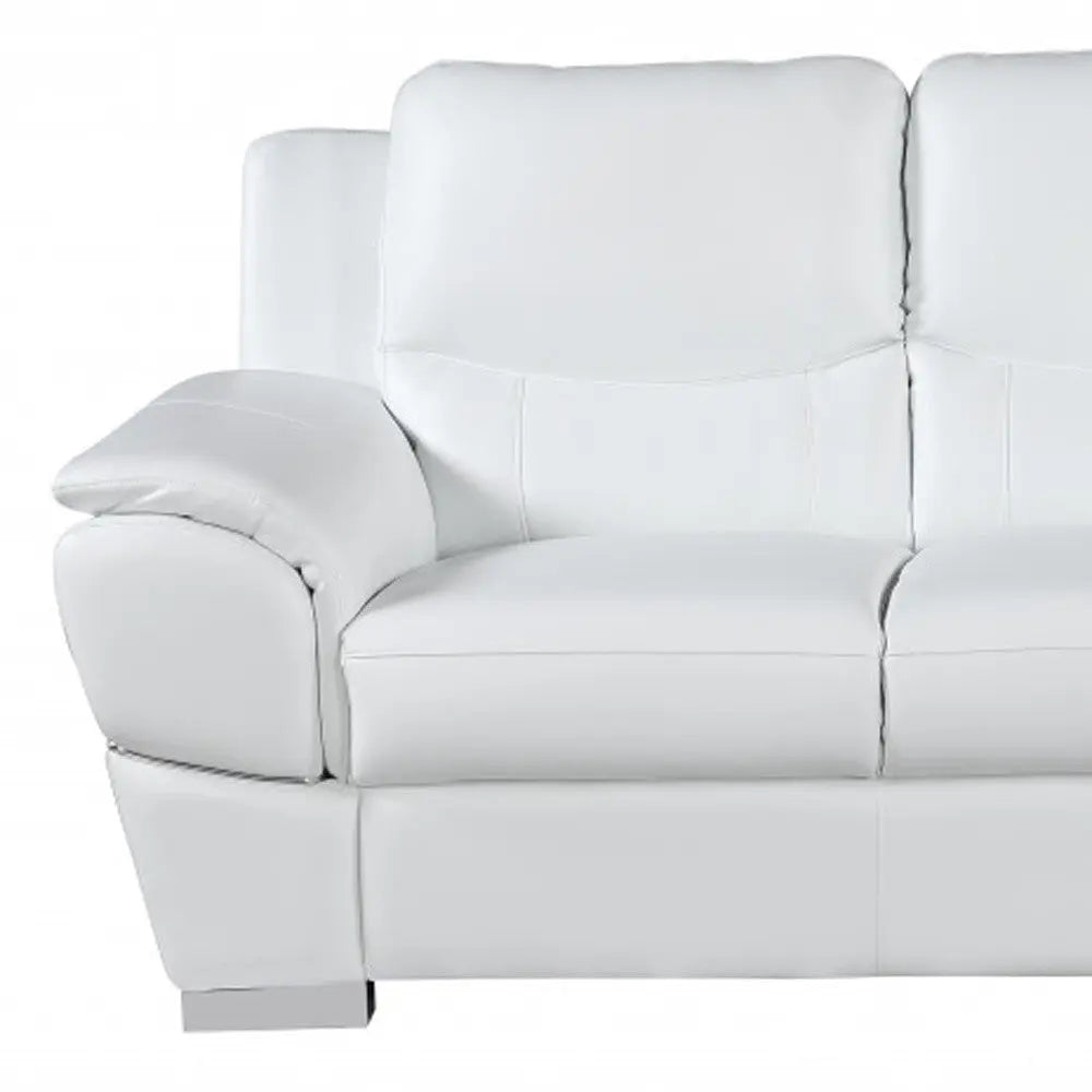 85" White Leather Sofa With Silver Legs Homeroots Living Room
