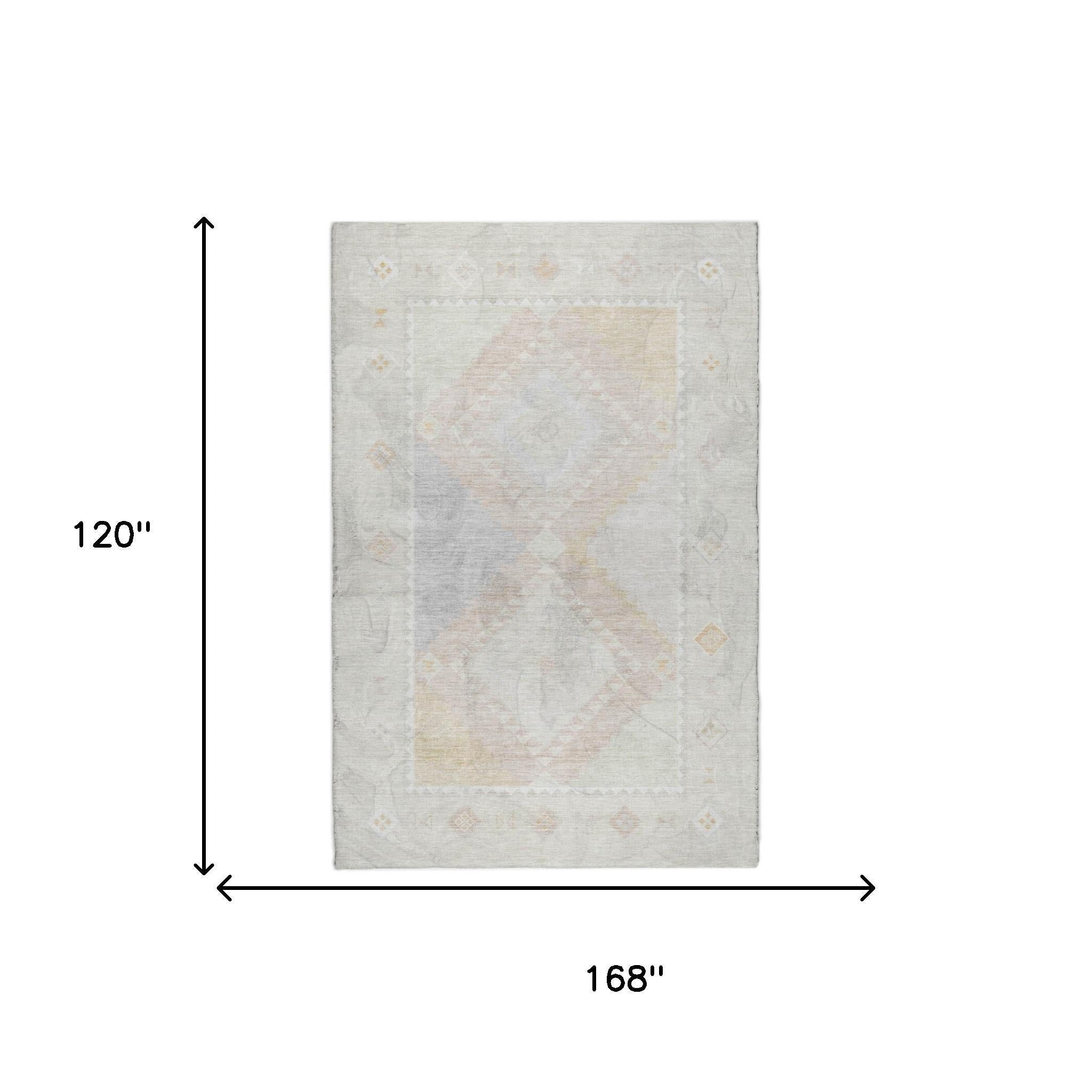 10' X 14' Gray And Beige Geometric Shag Washable Area Rug With UV Protection - Home & Garden