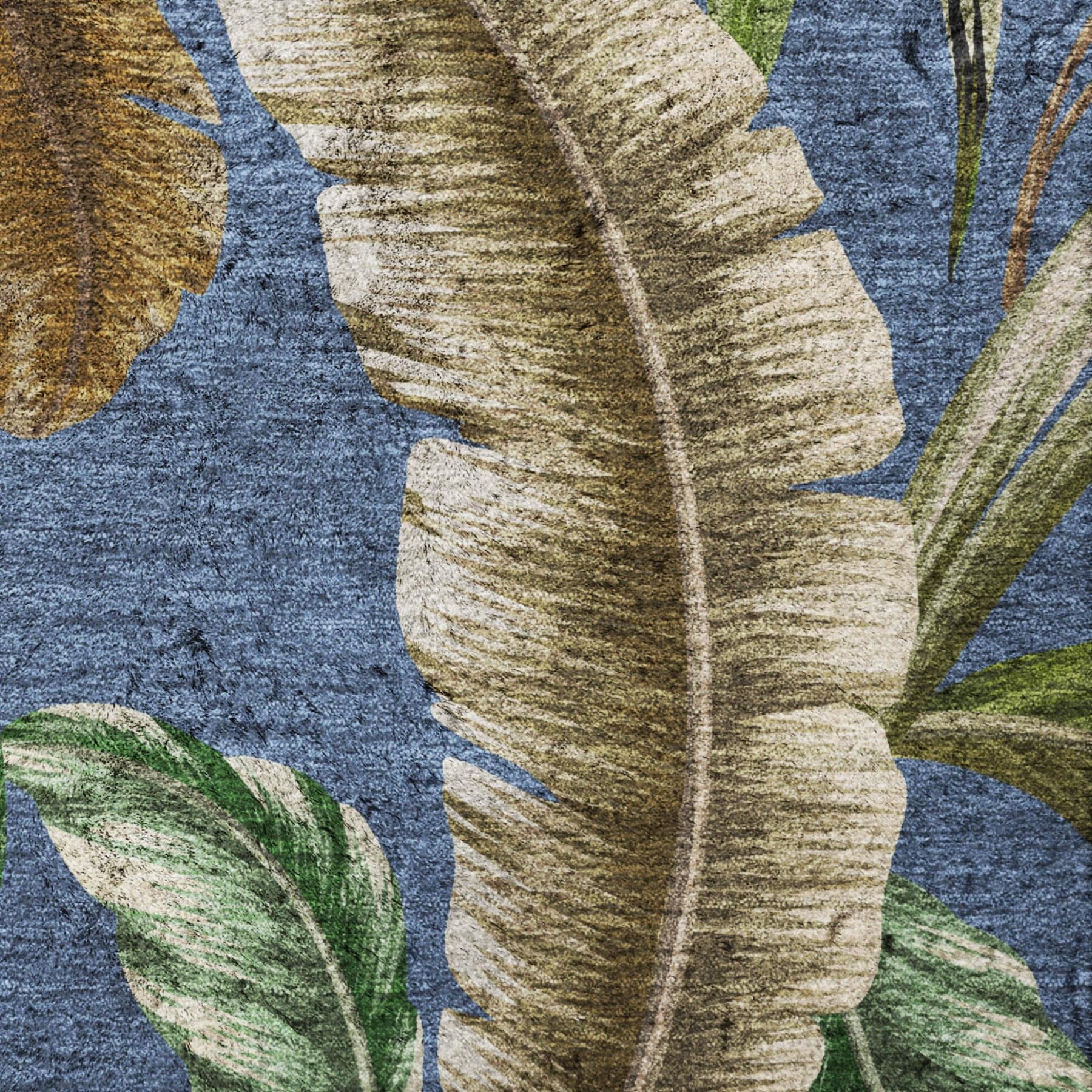 5' X 8' Blue And Chocolate Floral Shag Washable Area Rug With UV Protection - Home & Garden