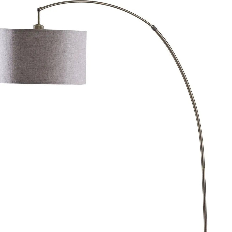86" Beige And Antique Gold Arched Floor Lamp With Gray Drum Shade Homeroots Lighting