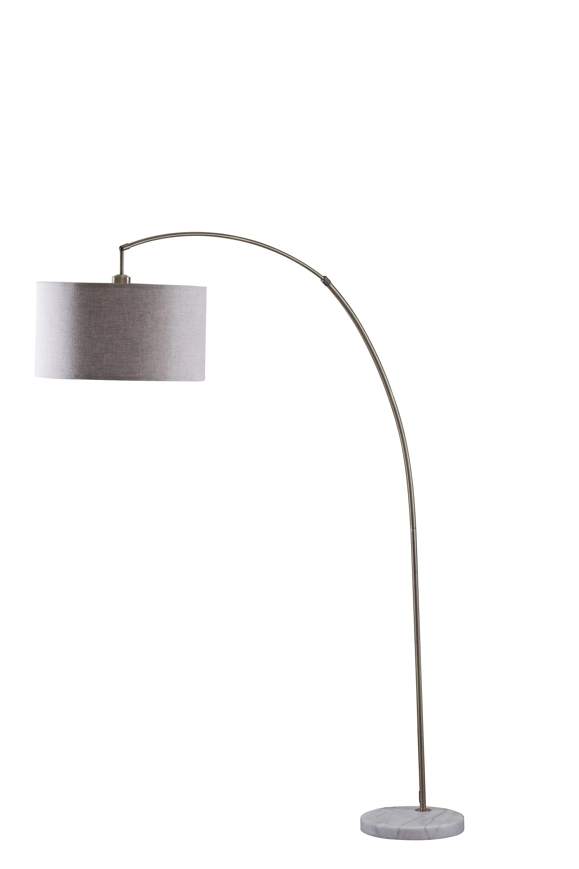 86" Beige And Antique Gold Arched Floor Lamp With Gray Drum Shade Homeroots Lighting
