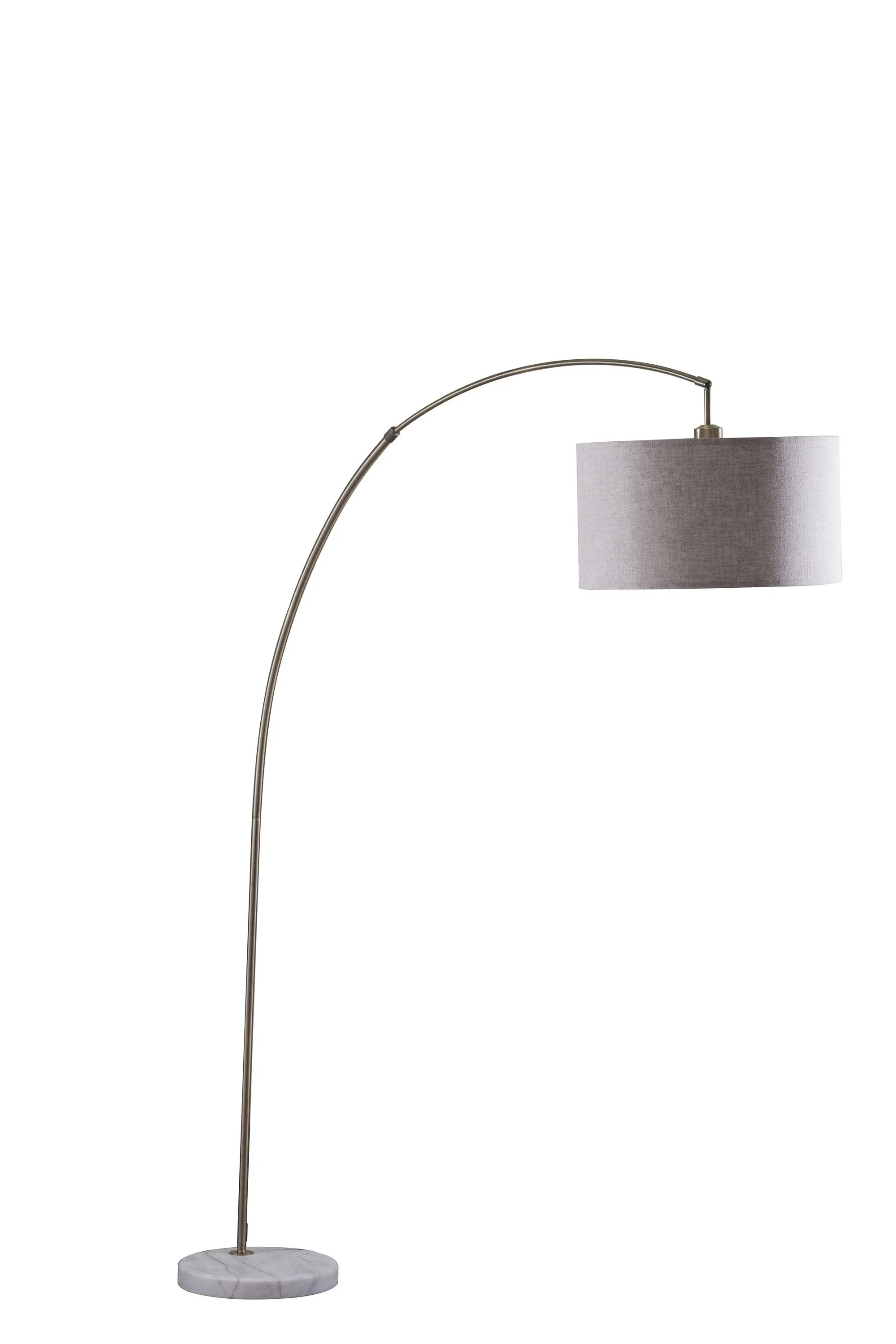 86" Beige And Antique Gold Arched Floor Lamp With Gray Drum Shade Homeroots Lighting
