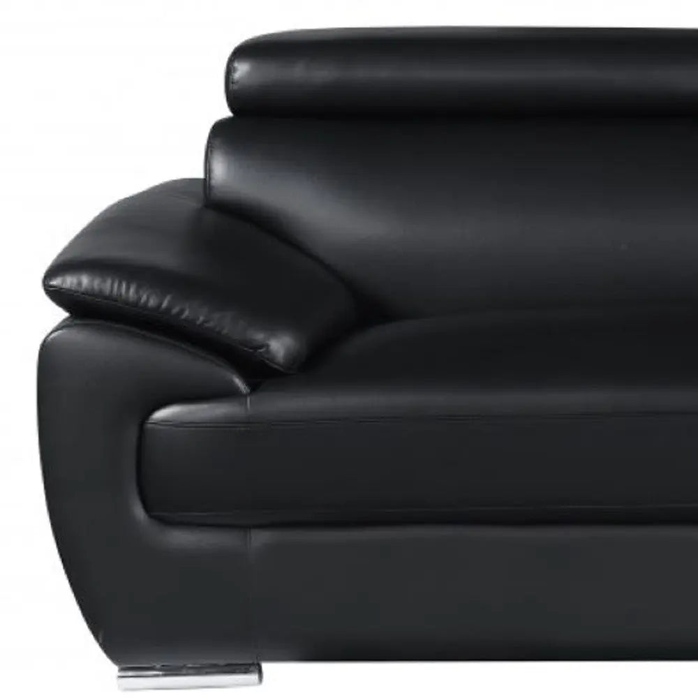 86" Black Leather Sofa With Silver Legs Homeroots Living Room