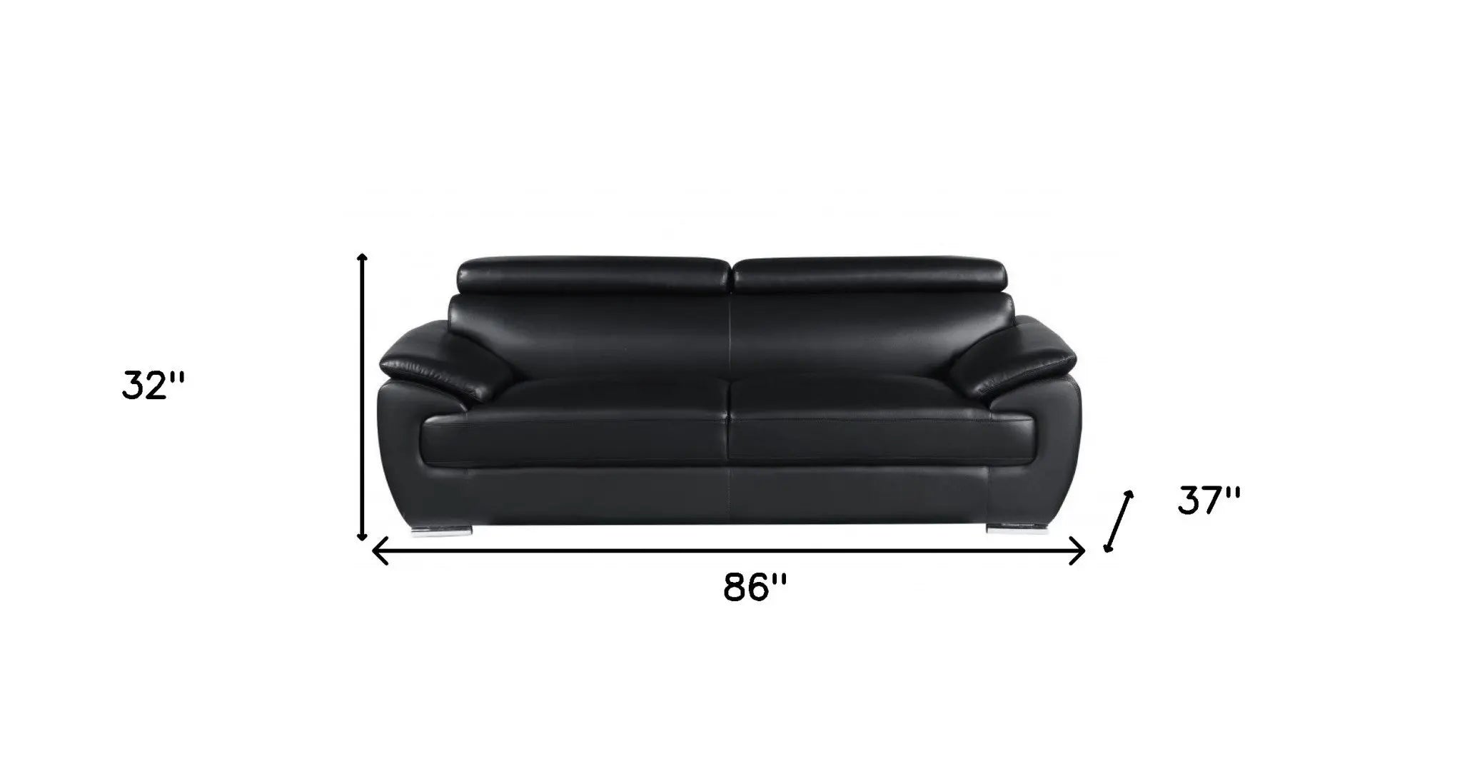 86" Black Leather Sofa With Silver Legs Homeroots Living Room