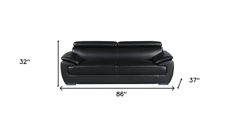 86" Black Leather Sofa With Silver Legs Homeroots Living Room