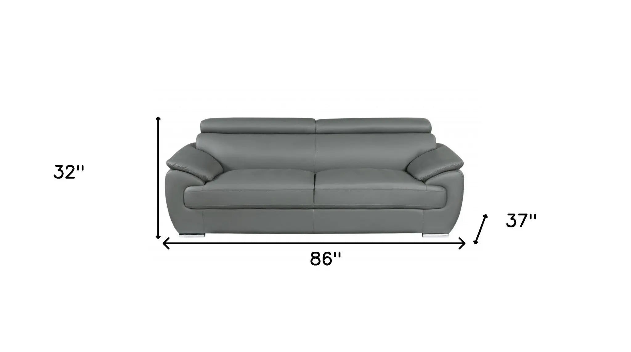 86" Gray Leather Sofa With Silver Legs Homeroots Living Room