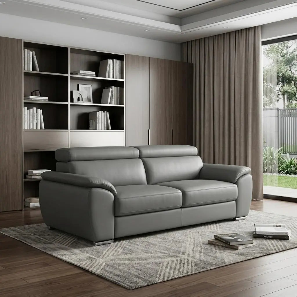 86" Gray Leather Sofa With Silver Legs Homeroots Living Room