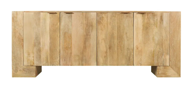 86" Natural Distressed Solid Wood Sideboard with Four Doors Homeroots Kitchen & Dining