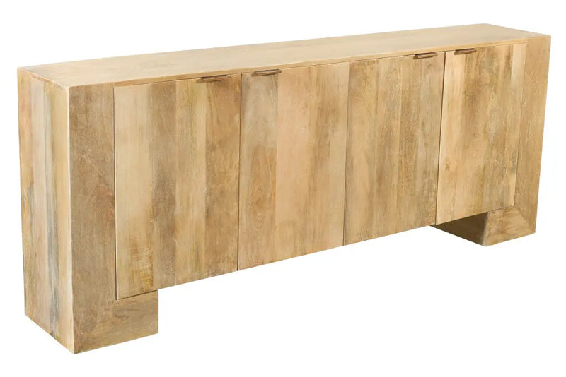 86" Natural Distressed Solid Wood Sideboard with Four Doors Homeroots Kitchen & Dining