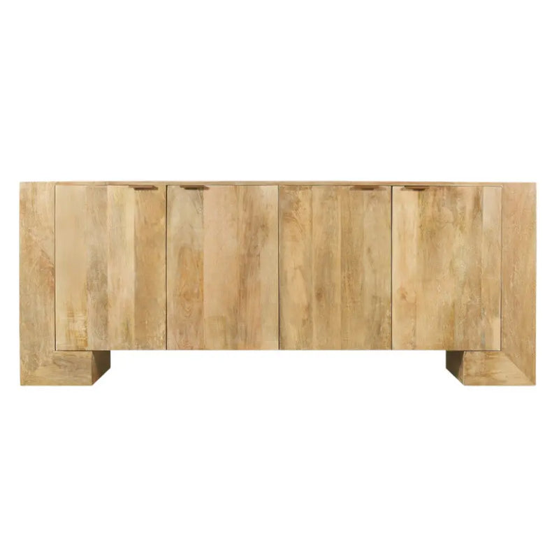 86" Natural Distressed Solid Wood Sideboard with Four Doors Homeroots Kitchen & Dining