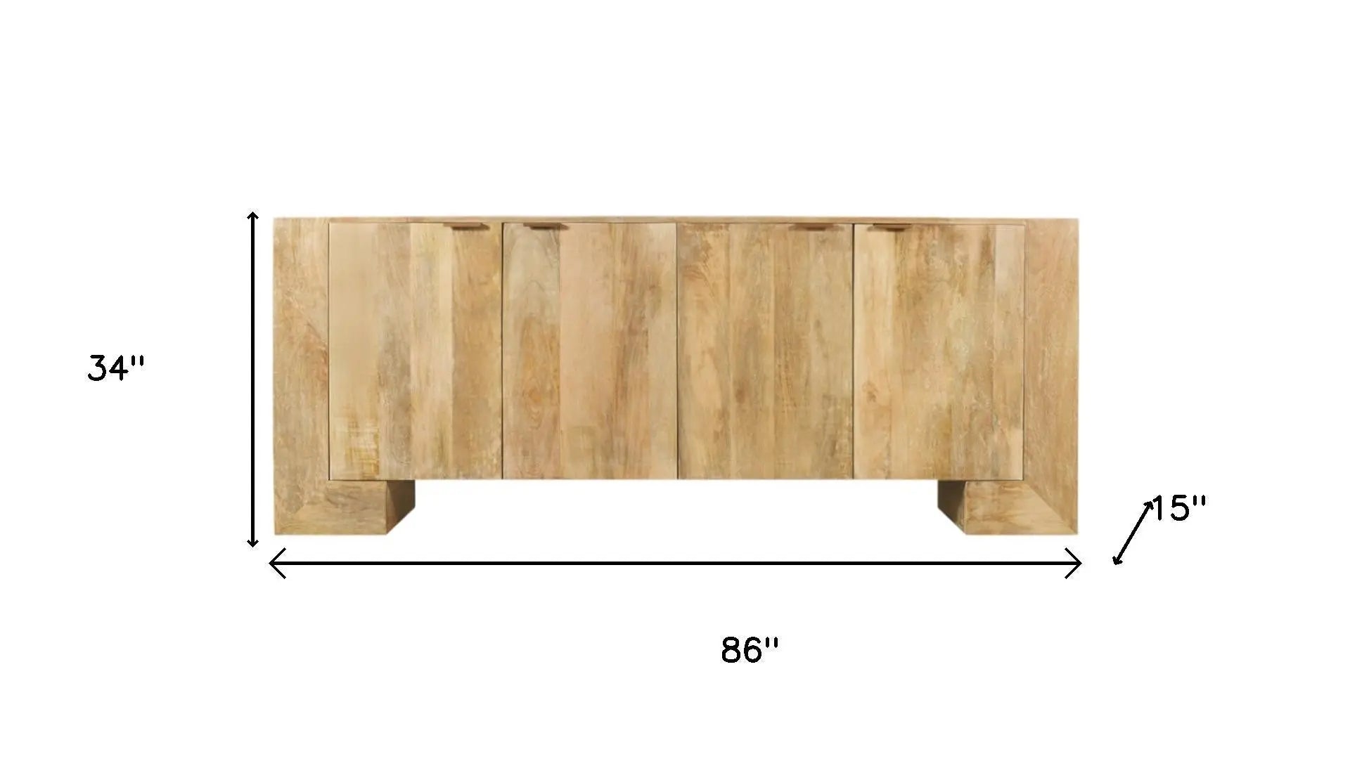 86" Natural Distressed Solid Wood Sideboard with Four Doors Homeroots Kitchen & Dining