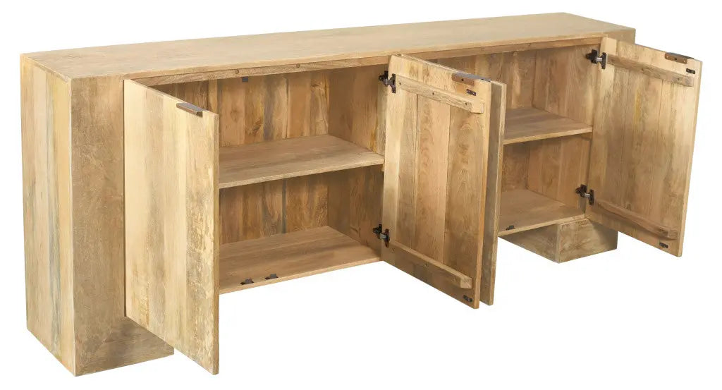 86" Natural Distressed Solid Wood Sideboard with Four Doors Homeroots Kitchen & Dining