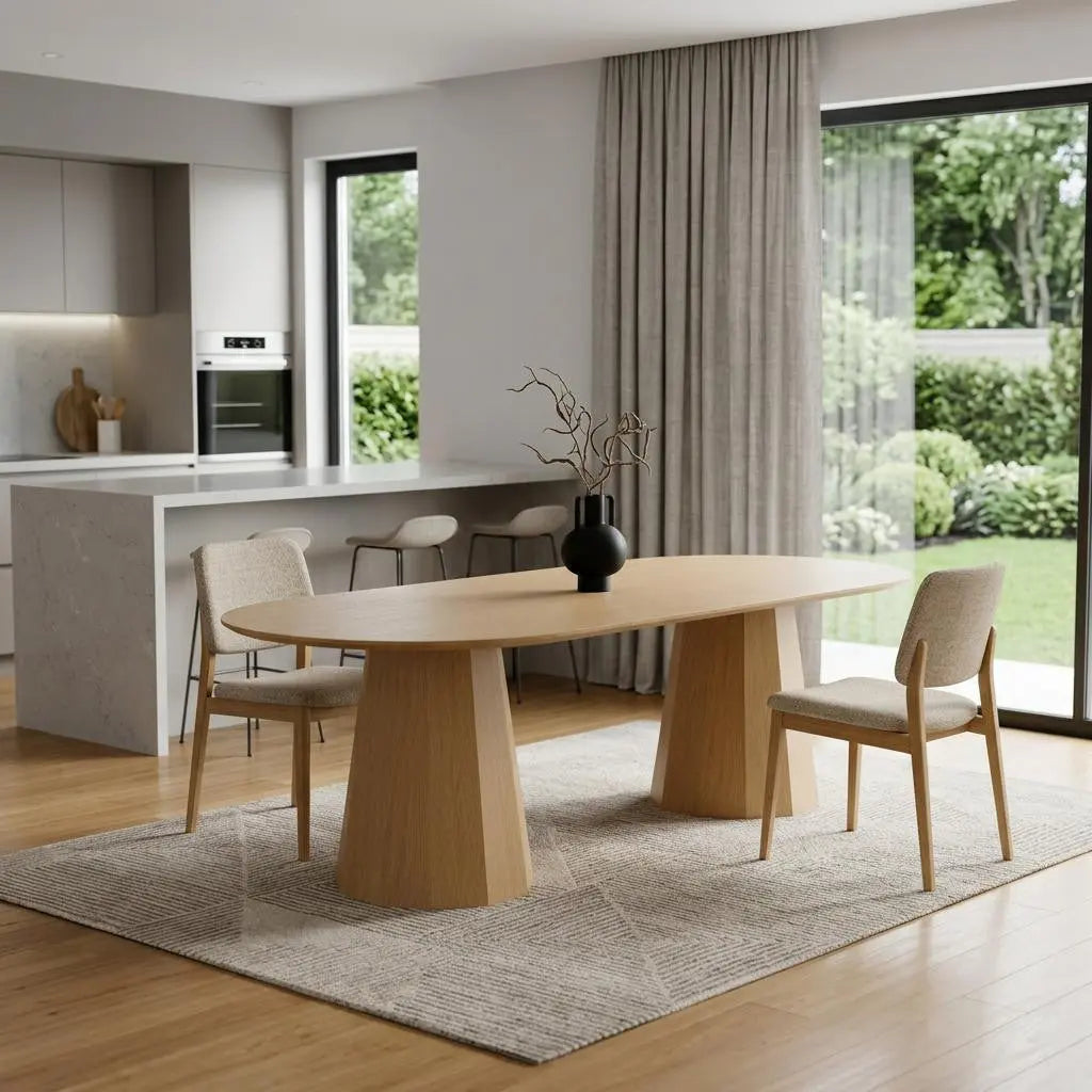 86" Natural Wood Double Pedestal Base Oval Dining Table Homeroots Kitchen & Dining
