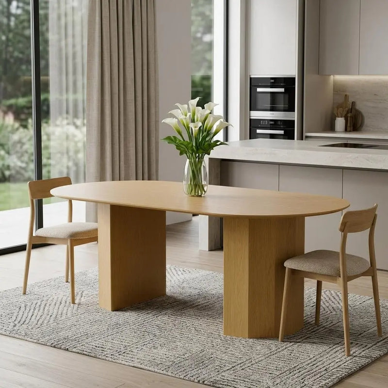 86" Natural Wood Double Pedestal Base Oval Dining Table Homeroots Kitchen & Dining