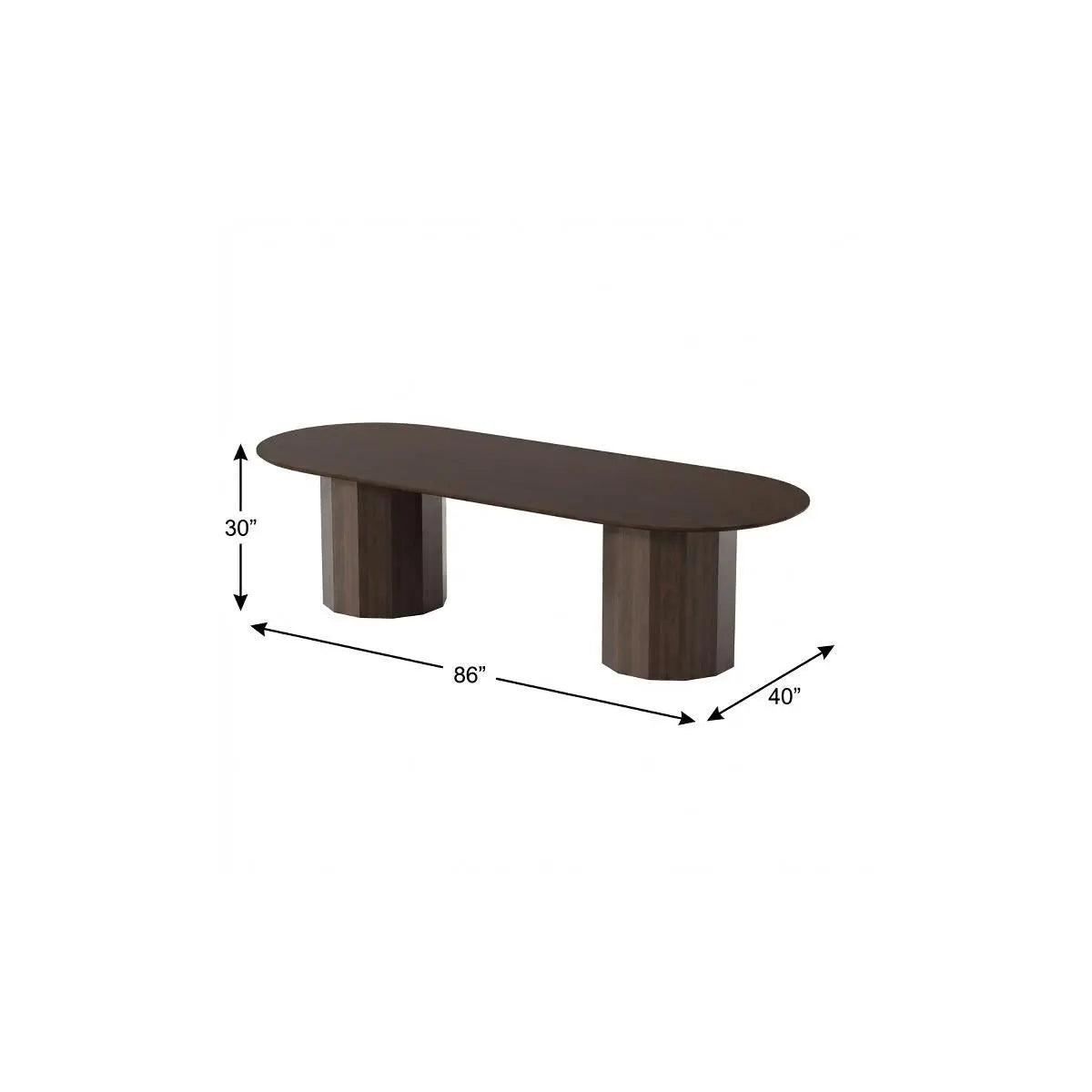 86" Walnut Solid Wood Double Pedestal Base Oval Dining Table Homeroots Kitchen & Dining