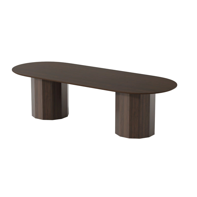 86" Walnut Solid Wood Double Pedestal Base Oval Dining Table Homeroots Kitchen & Dining