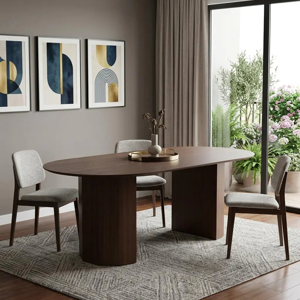 86" Walnut Wood Double Pedestal Base Oval Dining Table Homeroots Kitchen & Dining