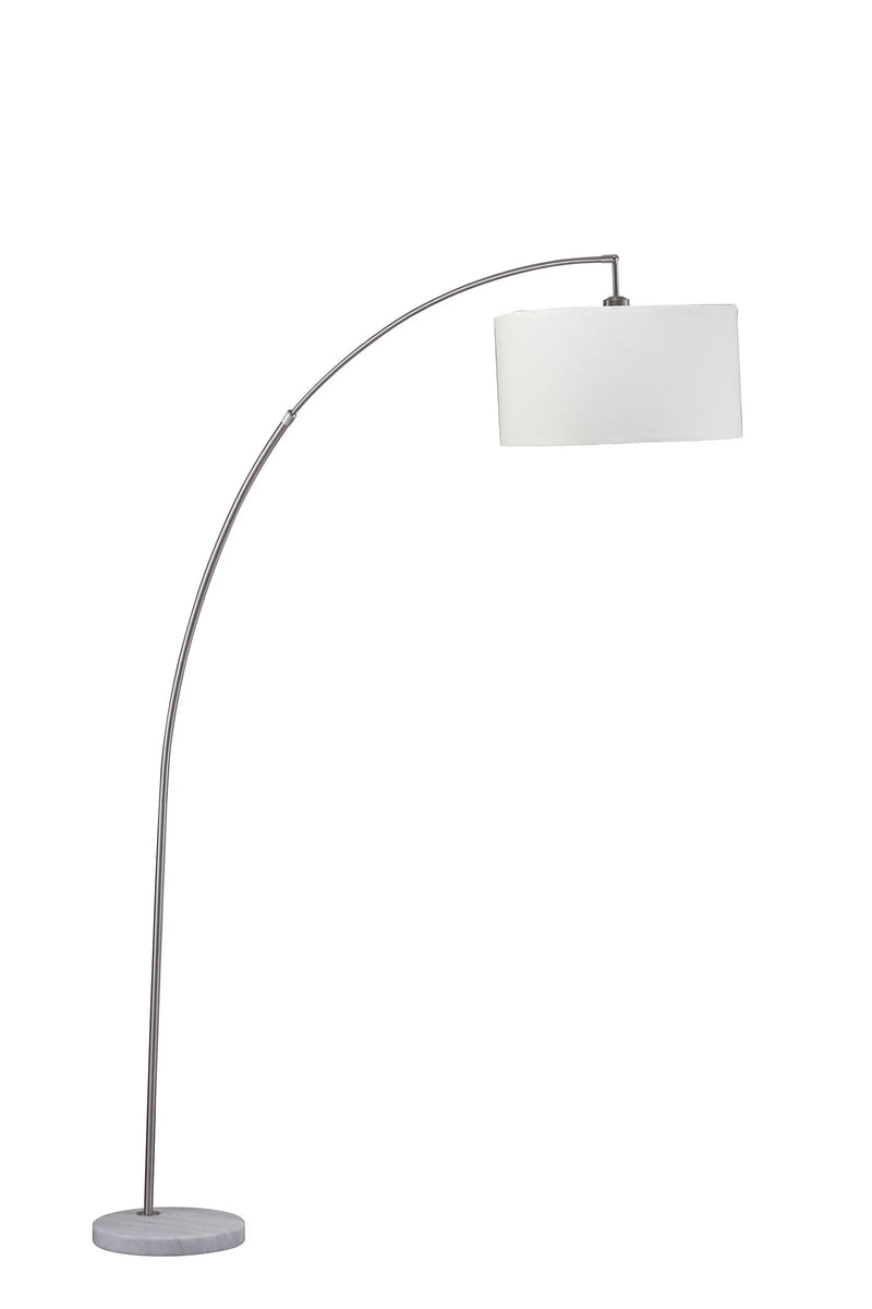 86" White And Silver Arc Floor Lamp With White Drum Shade - GreatEagleInc