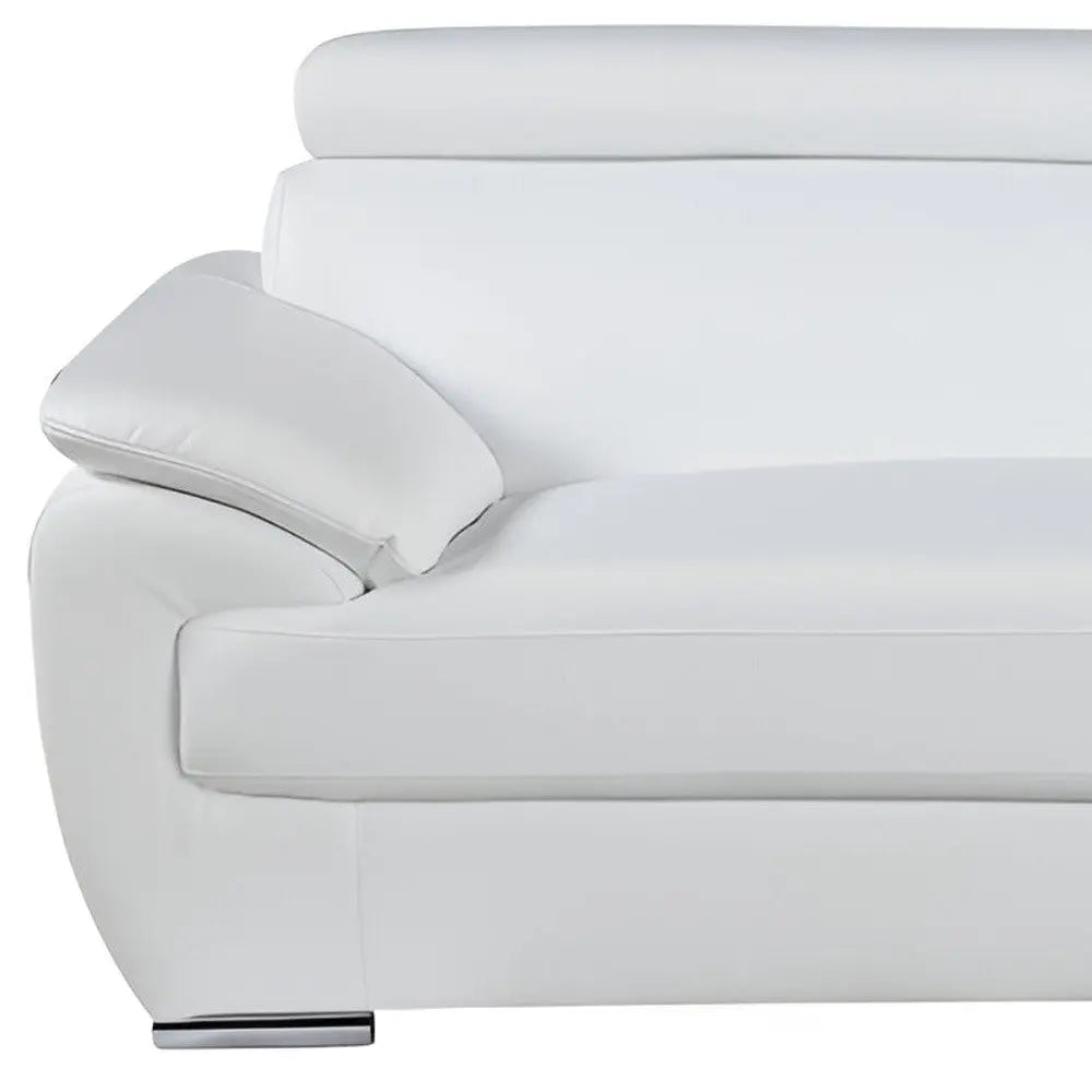 86" White Leather Sofa With Silver Legs Homeroots Living Room