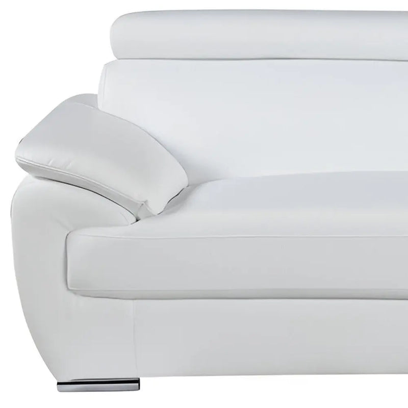 86" White Leather Sofa With Silver Legs Homeroots Living Room