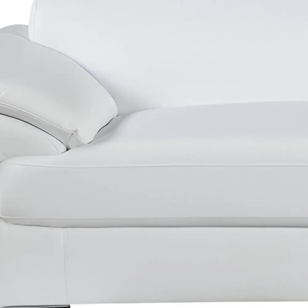 86" White Leather Sofa With Silver Legs Homeroots Living Room