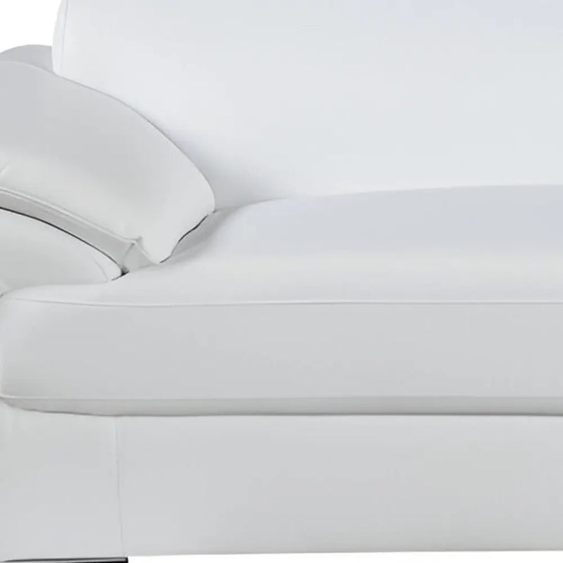 86" White Leather Sofa With Silver Legs Homeroots Living Room