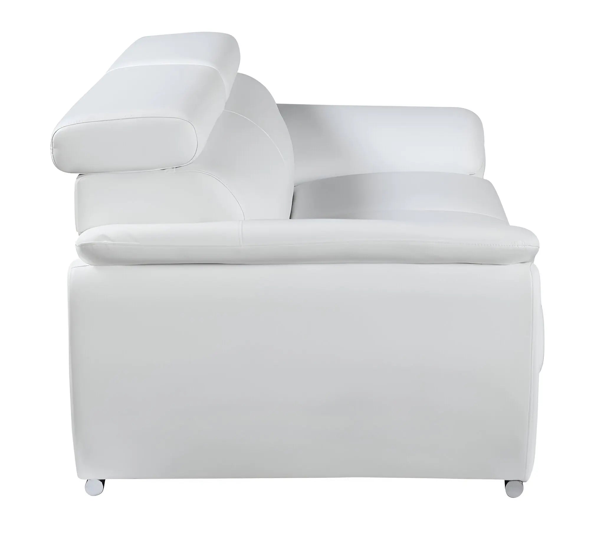 86" White Leather Sofa With Silver Legs Homeroots Living Room