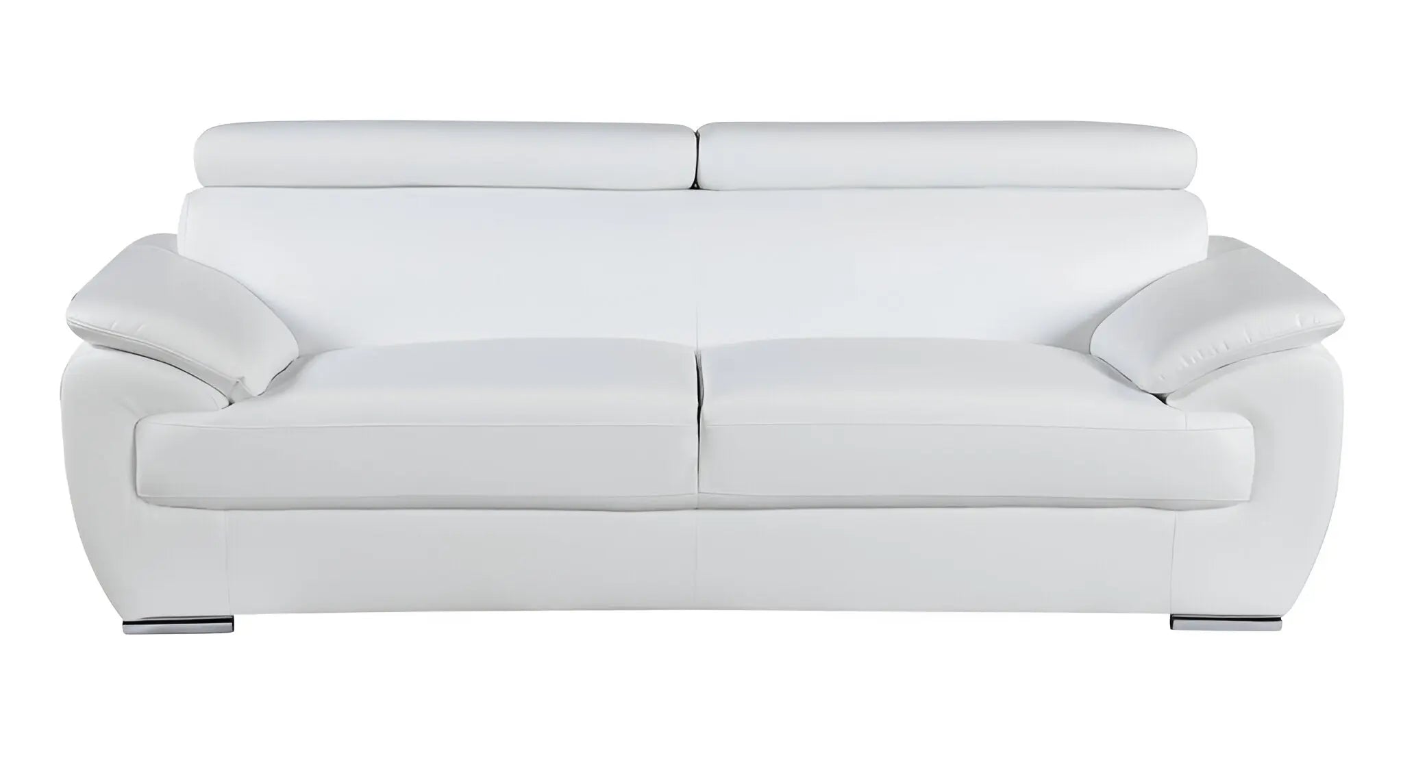 86" White Leather Sofa With Silver Legs Homeroots Living Room