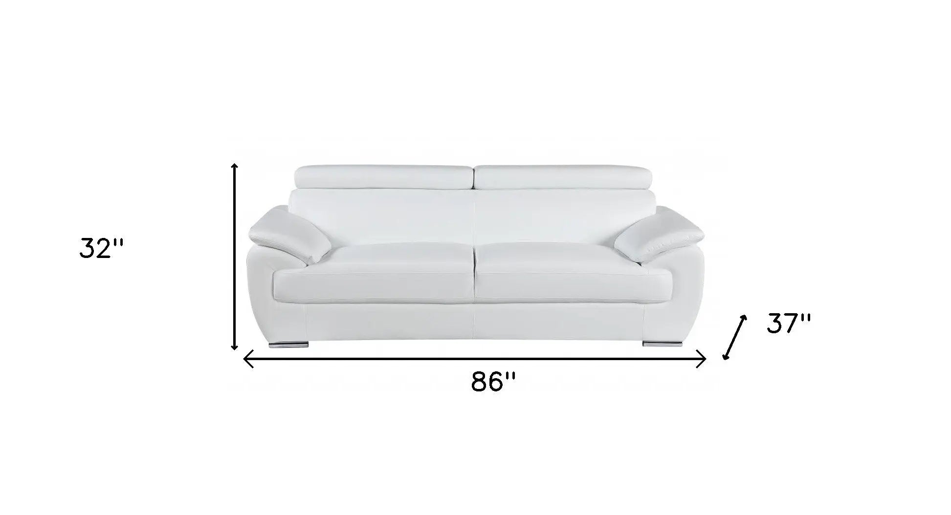 86" White Leather Sofa With Silver Legs Homeroots Living Room