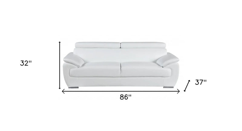 86" White Leather Sofa With Silver Legs Homeroots Living Room