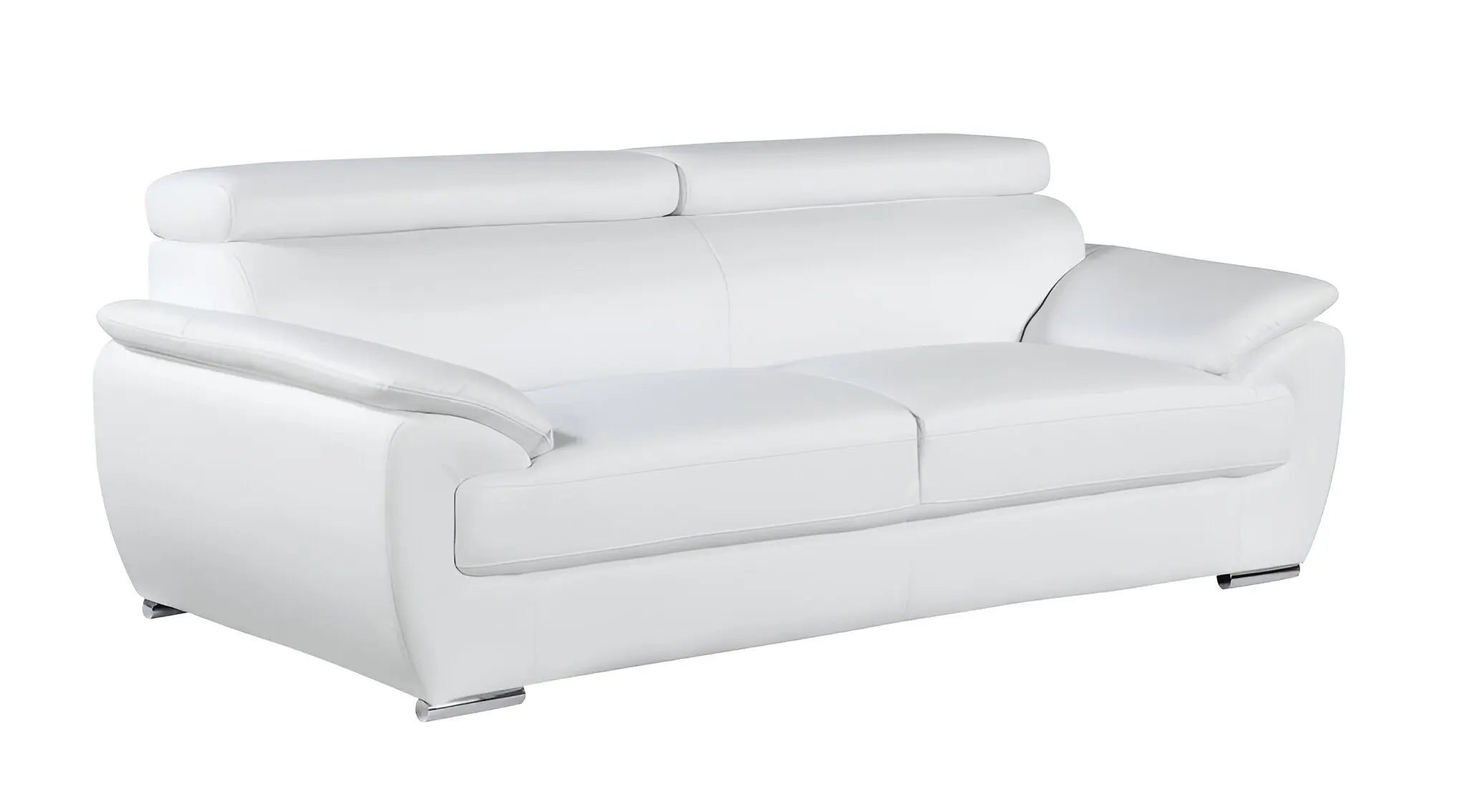 86" White Leather Sofa With Silver Legs Homeroots Living Room