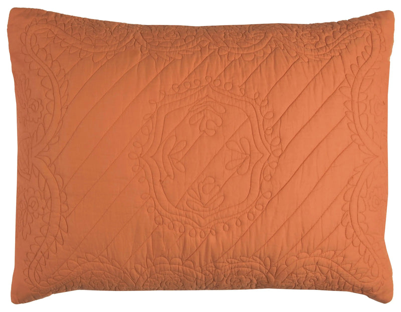 86" X 70" Orange Floral Cotton Quilt Homeroots Bed & Bath