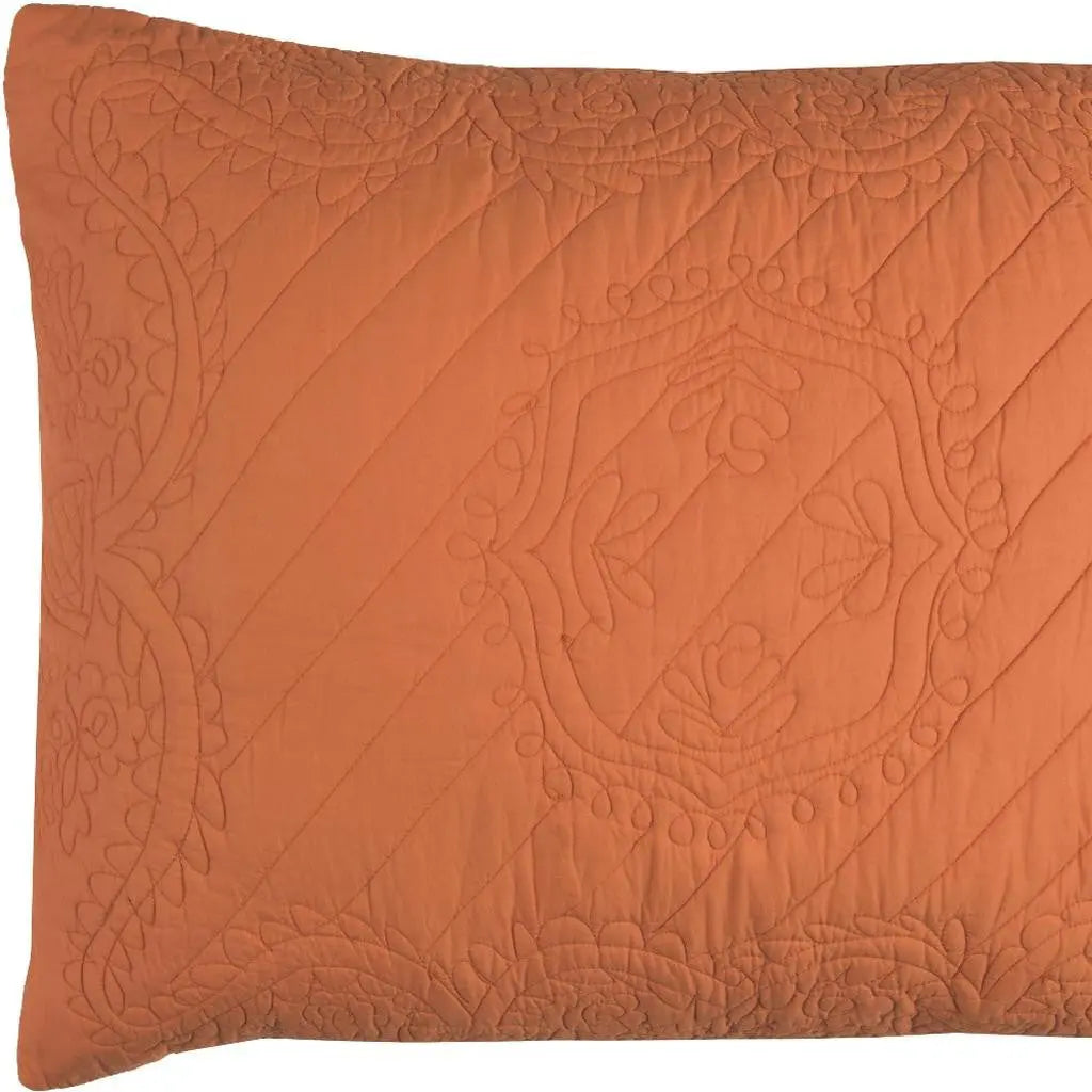 86" X 70" Orange Floral Cotton Quilt Homeroots Bed & Bath