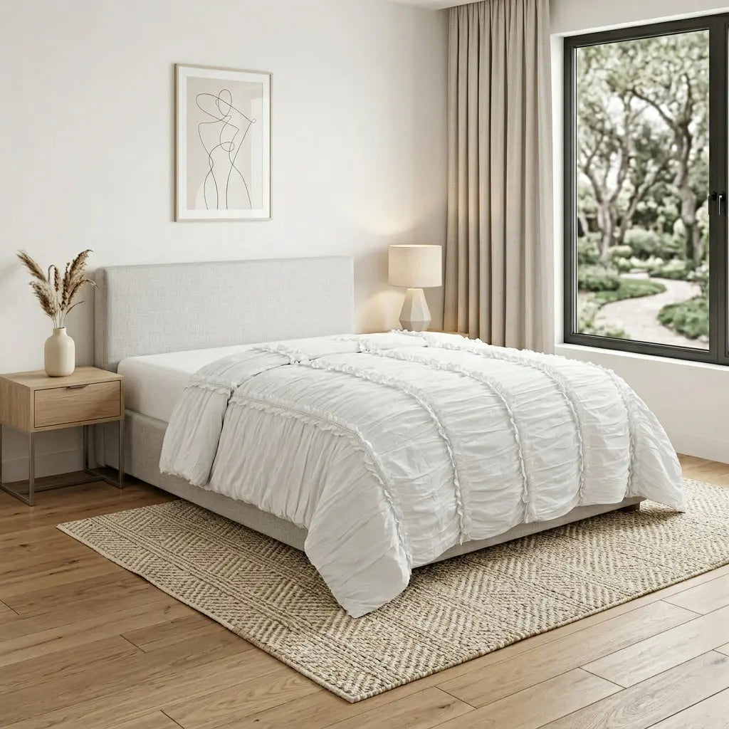 86" X 70" White Striped Cotton Quilt Homeroots Bed & Bath