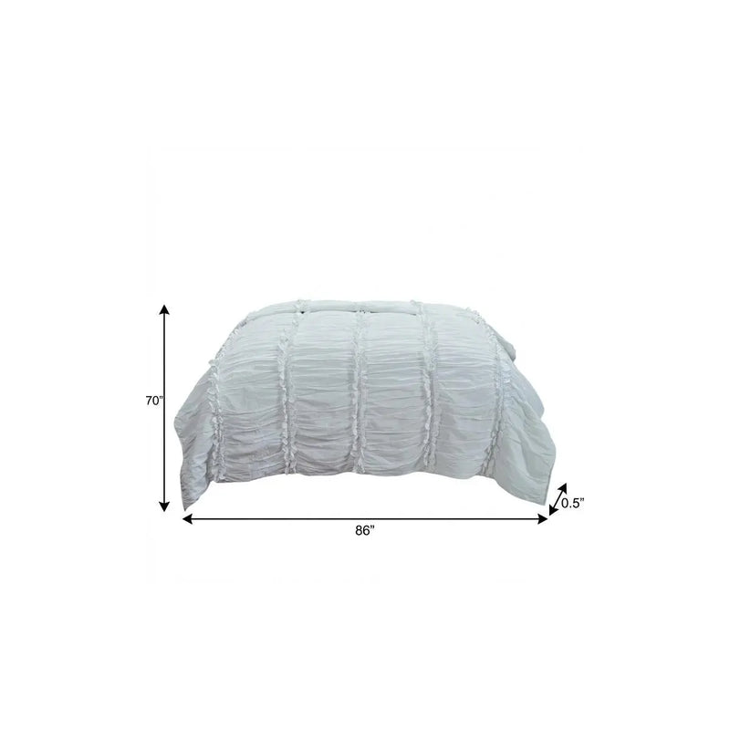 86" X 70" White Striped Cotton Quilt Homeroots Bed & Bath