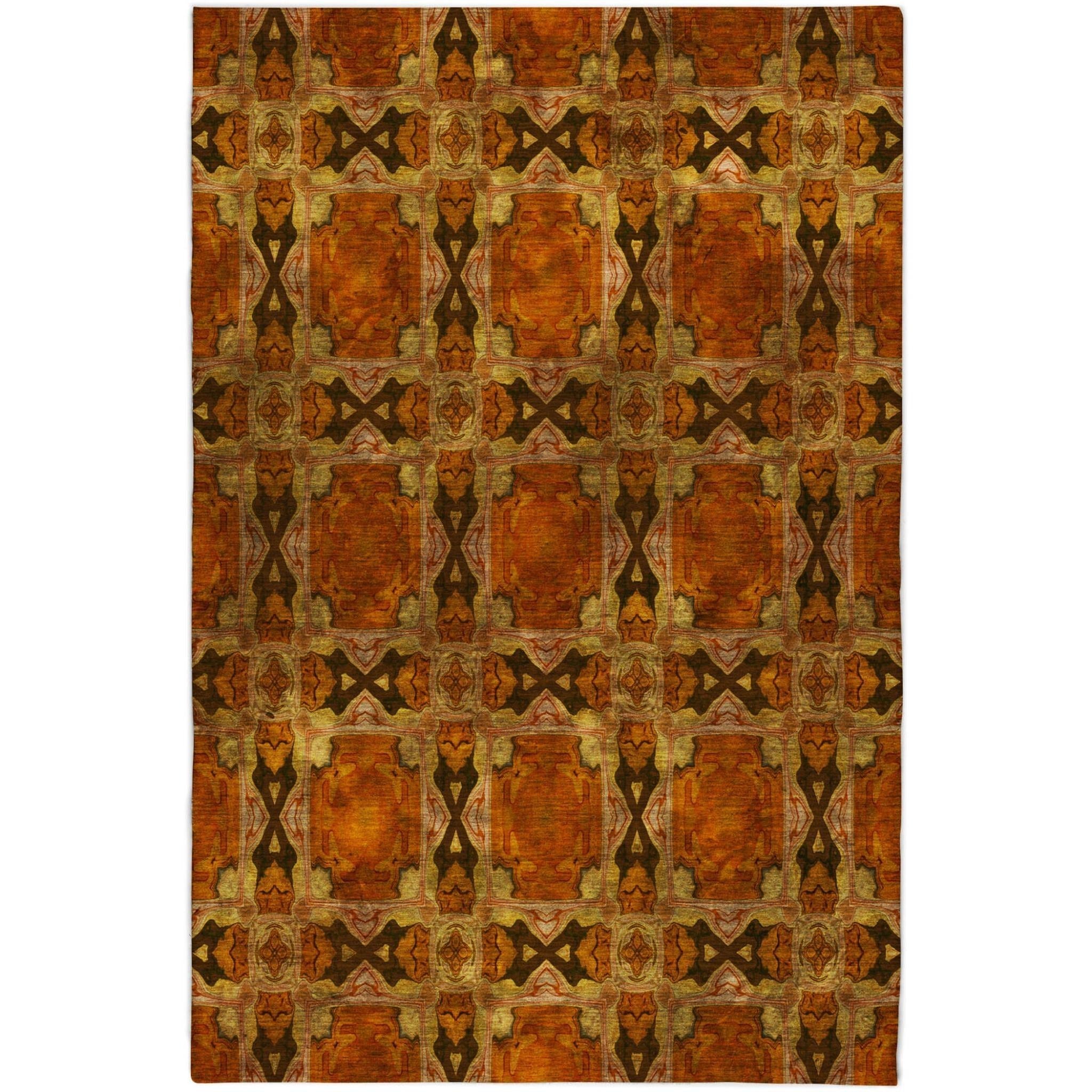 3' X 5' Orange And Terra Cotta Geometric Shag Washable Area Rug With UV Protection - Home & Garden