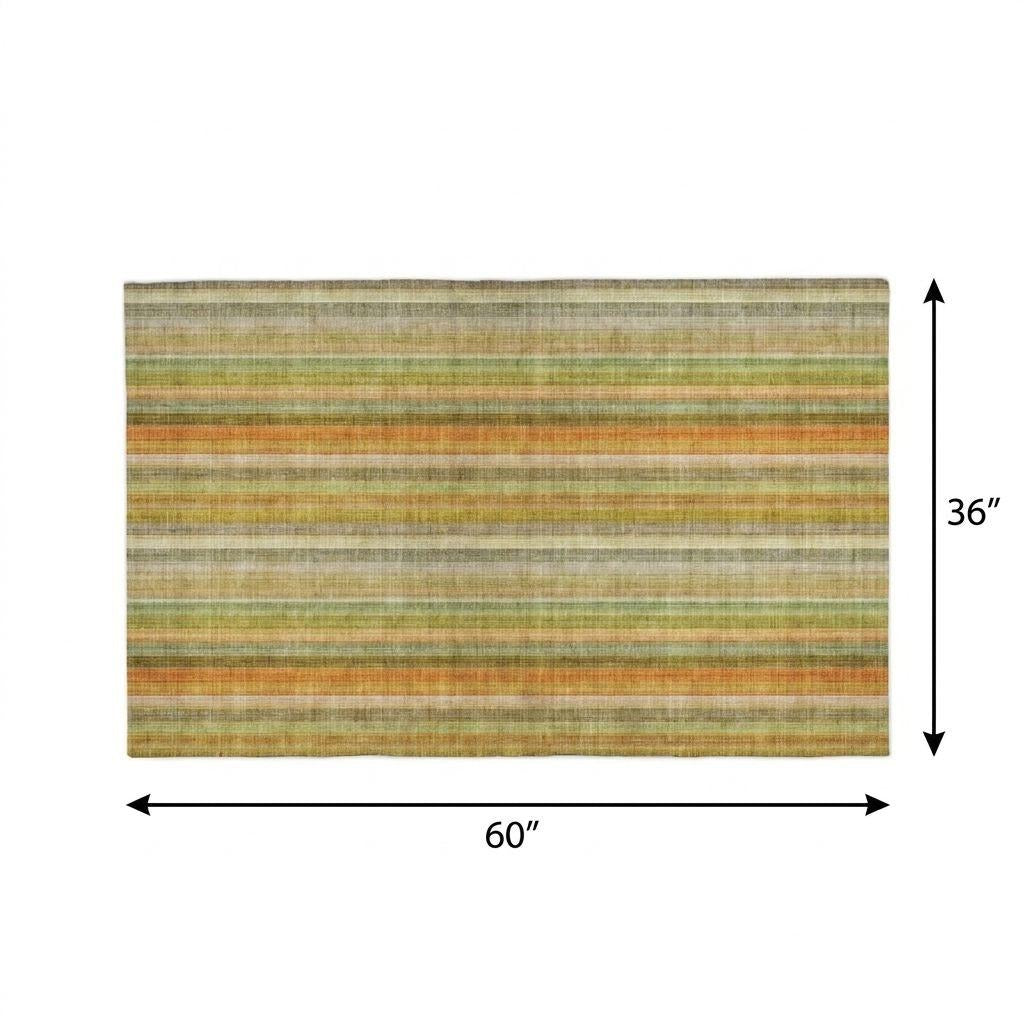 3' X 5' Khaki And Gold Striped Shag Washable Area Rug With UV Protection - Home & Garden