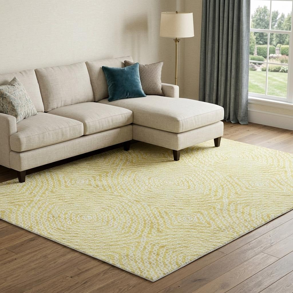 10' X 14' Yellow And Beige Abstract Shag Washable Area Rug With UV Protection - Home & Garden