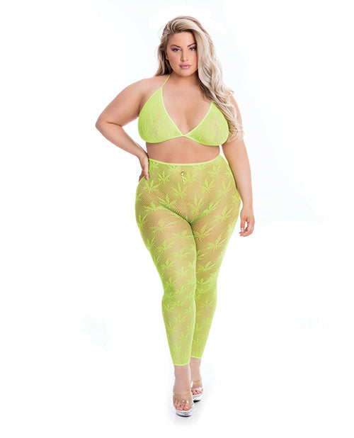 Pink Lipstick All About Leaf Bra & Leggings Qn Green