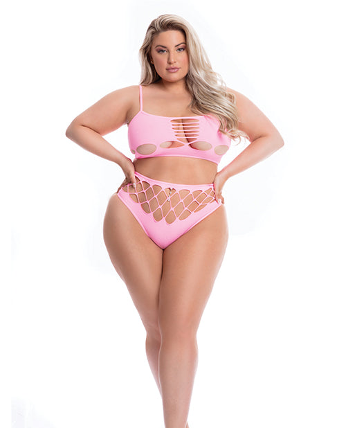 Pink Lipstick Neon Dreams Bra & High Waist Thong Pink Qn - GreatEagleInc
