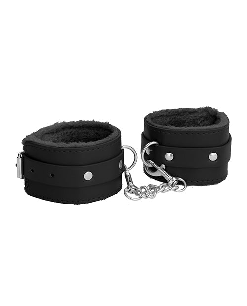 Shots Ouch Plush Leather Ankle Cuffs - Black - GreatEagleInc