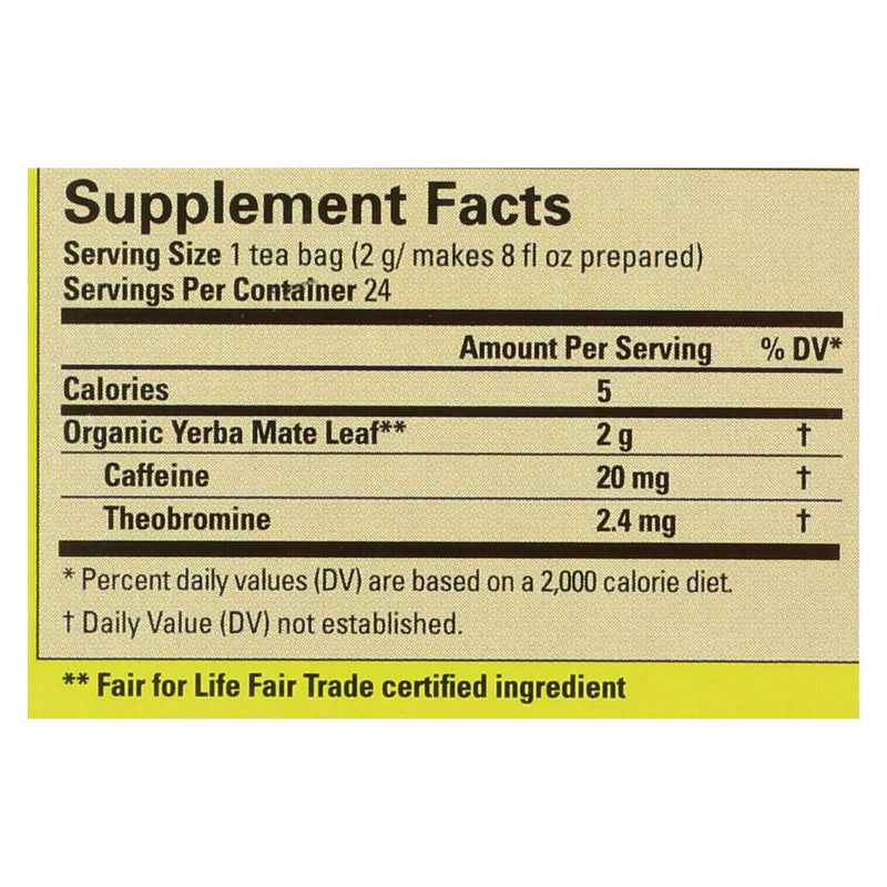 Ecoteas Organic Yerba Mate Unsmoked Green Energy Tea Bags - Case Of 6 - 24 Bags - GreatEagleInc