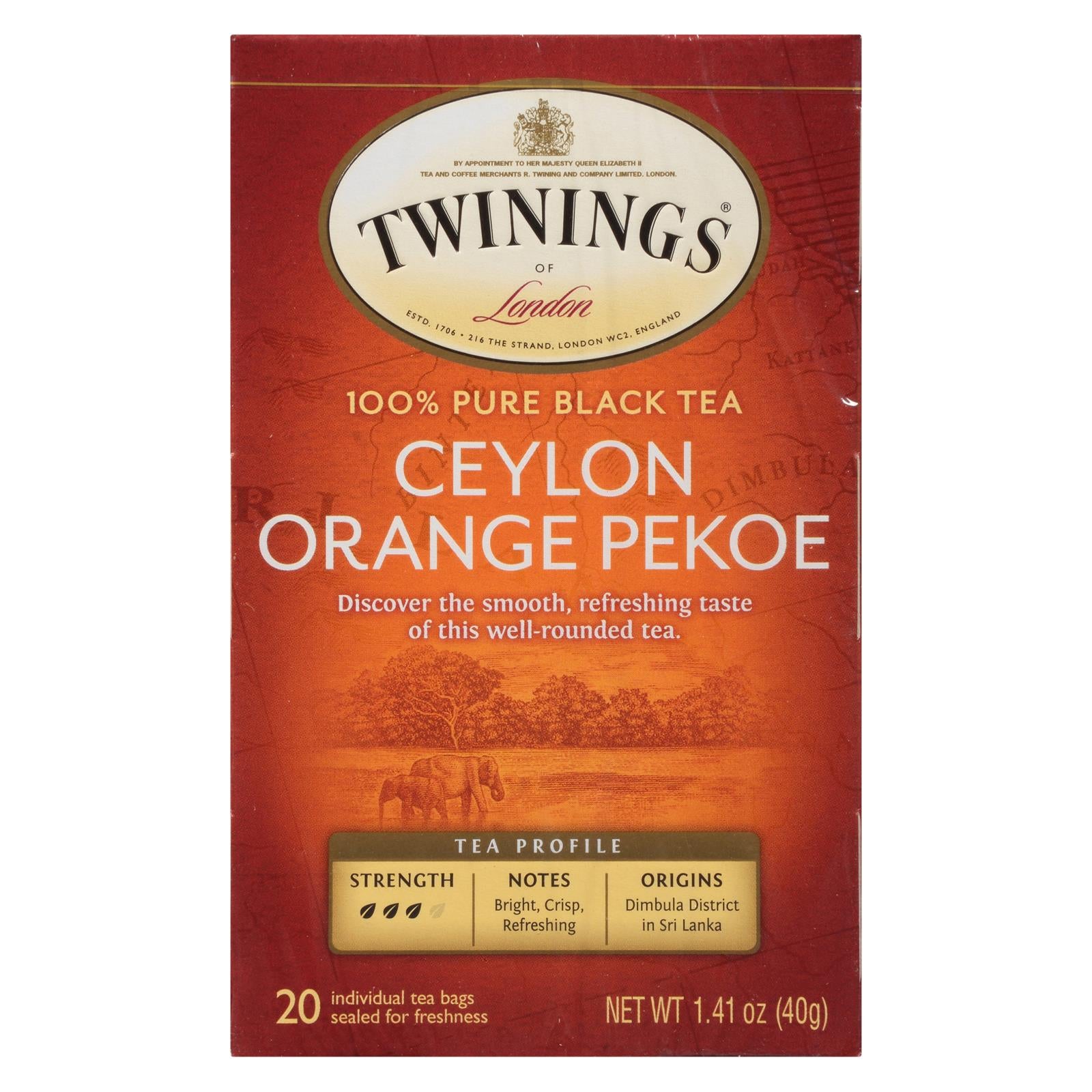 Twinings Tea Black Tea - Ceylon Orange Pekoe - Case Of 6 - 20 Bags - GreatEagleInc