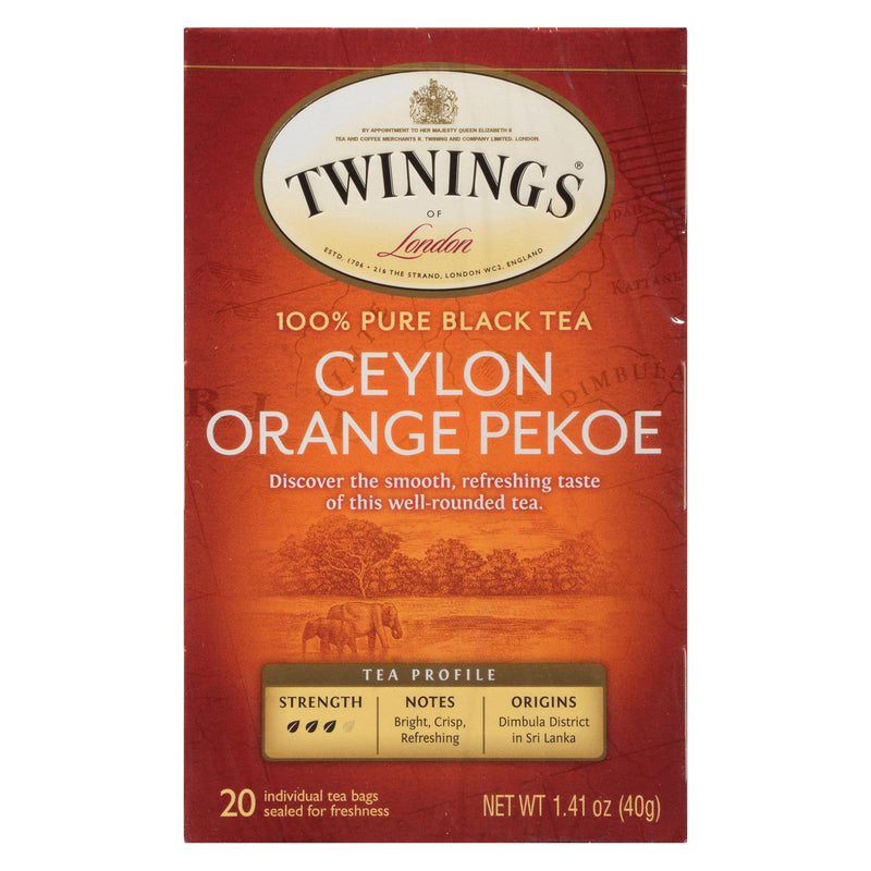 Twinings Tea Black Tea - Ceylon Orange Pekoe - Case Of 6 - 20 Bags - GreatEagleInc