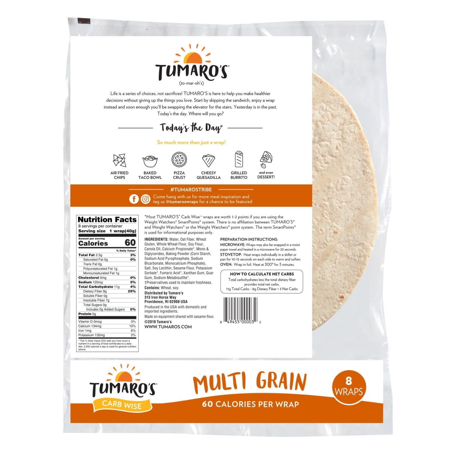 Tumaro's 8-inch Multi Grain Carb Wise Wraps - Case Of 6 - 8 Ct - GreatEagleInc