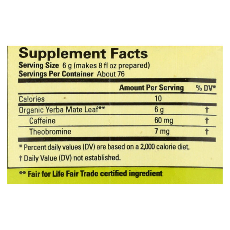 Ecoteas Organic Yerba Mate Unsmoked Green Energy Loose Tea - Case Of 6 - 1 Lb. - GreatEagleInc