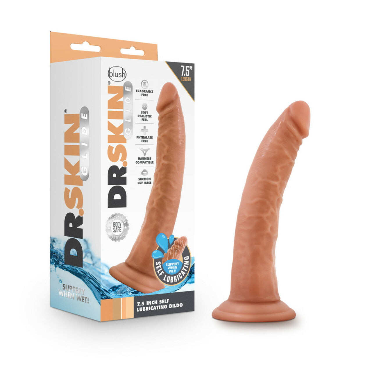 Dr. Skin Glide 7.5in Self Lubricating Dildo Mocha